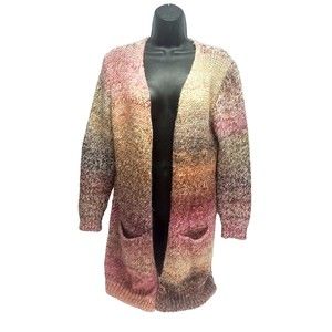 M Belle France Wool Blend Knit Open Cardigan Italy Ombre Fall Pink Brown MEDIUM
